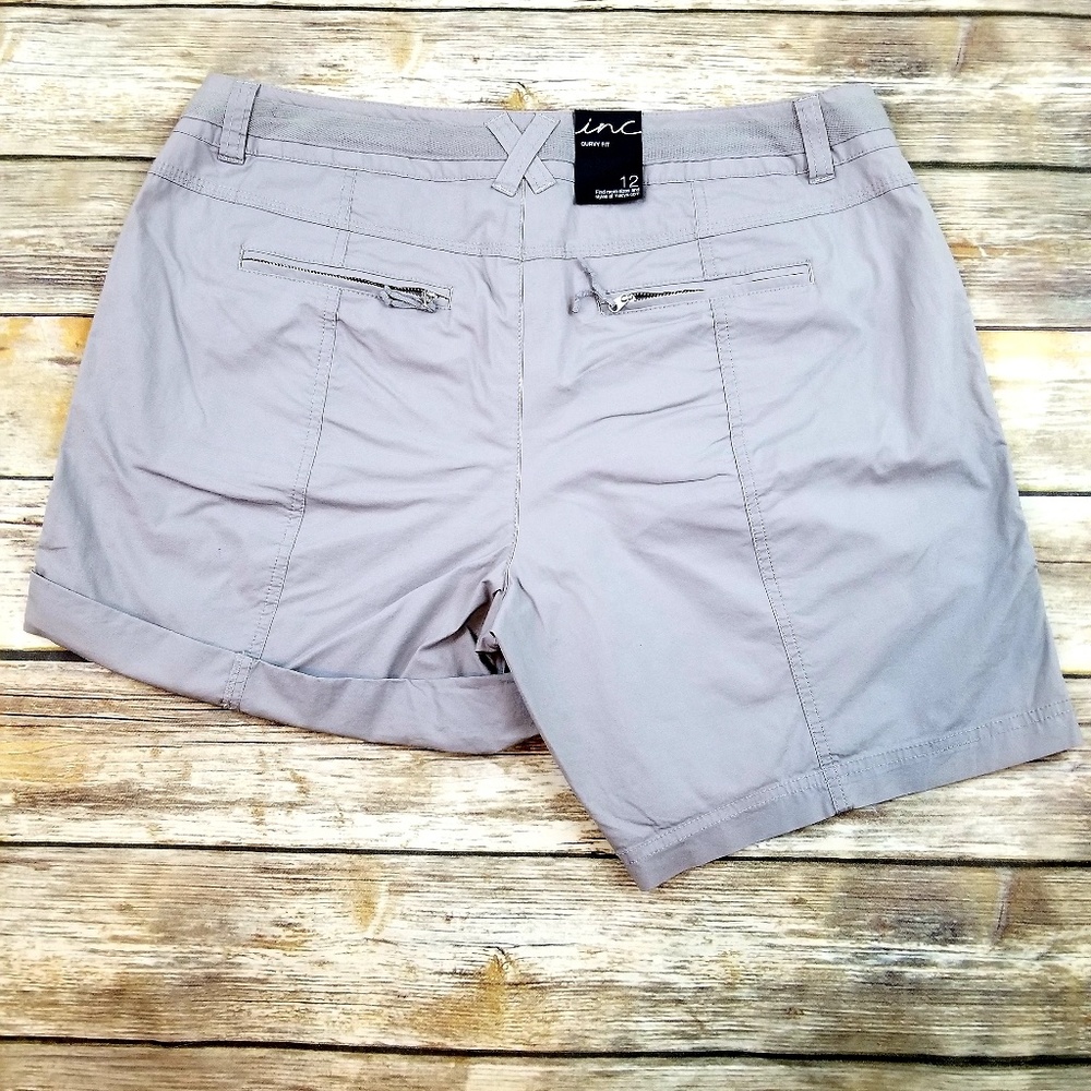 INC Cuffed Twill Shorts,  Sky Grey Curvy Fit - Picture 3 of 4